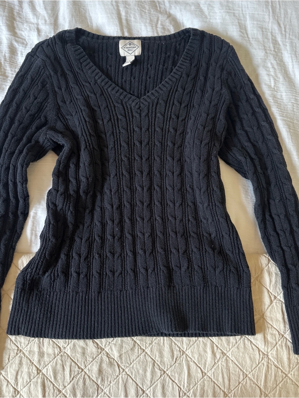 St. John's Bay Black Cable Knit V-Neck Sweater